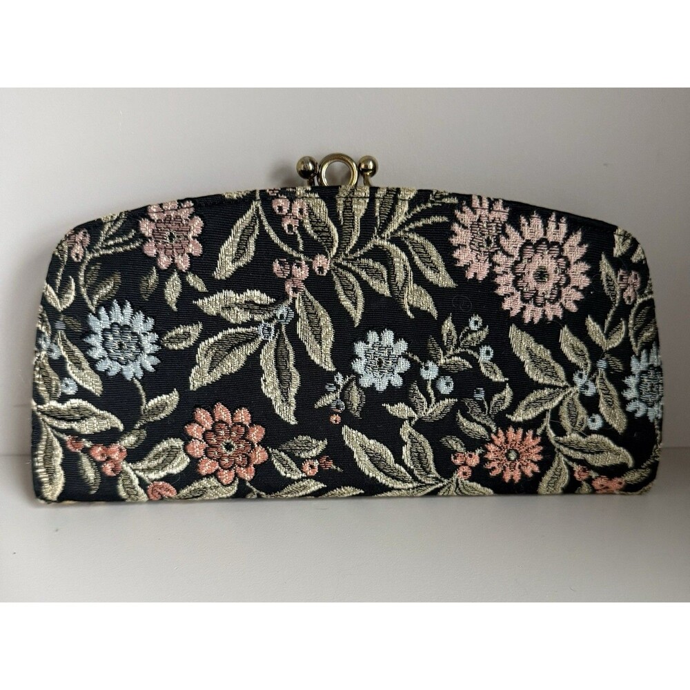 Vintage 1960's BARONET Floral Tapestry Clutch Kiss Lock Sides Open Wallet EUC